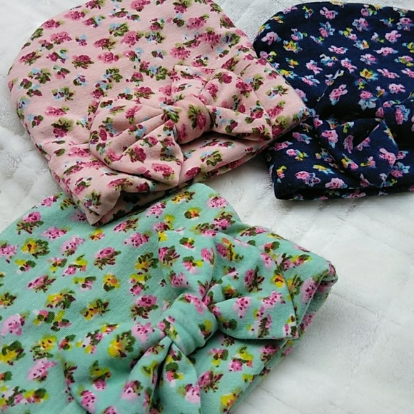 Other - 3 FLORAL BABY GIRL HATS w/ BOW